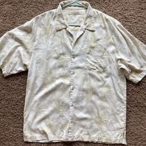 Vintage Tommy Bahama Ivory Palm Plant Floral 100% Silk Hawaiian Shirt Mens Large